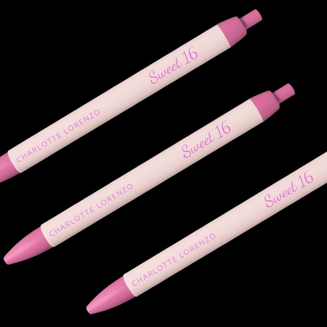Stylo Noir Rose or rose nom Sweet 16 (Créateur téléchargé)