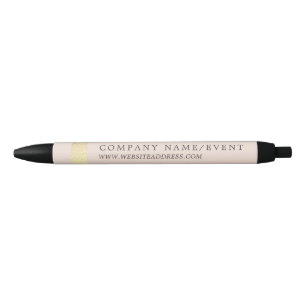 Stylo Noir Rose Pâle, Rayure de Feuille d'Or Chic, Entreprise