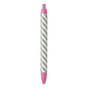 Stylo Noir Rose Pâle Vert Paillettes Rayures Noël