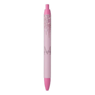 Stylo Noir Rose Parties scintillant Lecteurs Monogramme Perso