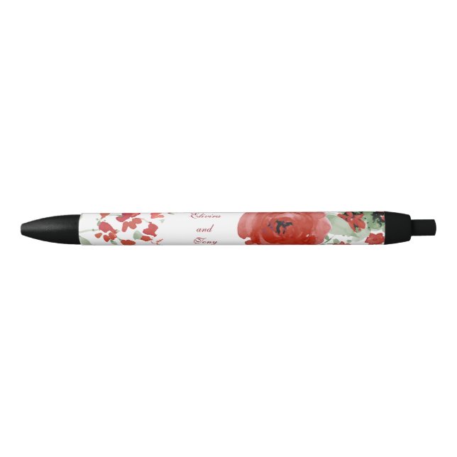 Stylo Noir Roses rouges rayonnants d'aquarelle (Devant)