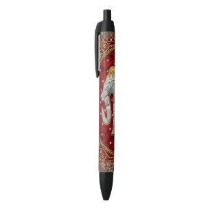 Stylo Noir Rouge embelli et or d'éléphant d'Asie