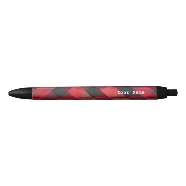 Stylo Noir Rouge et noir À damiers plaid (Devant)