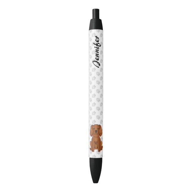 Stylo Noir Ruby Cavalier King Charles Spaniel & Nom (devant Vertical)