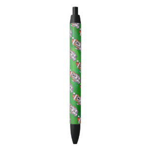 Stylo Noir Saint Bernard mignonne à Santa Chapeau sur Vert