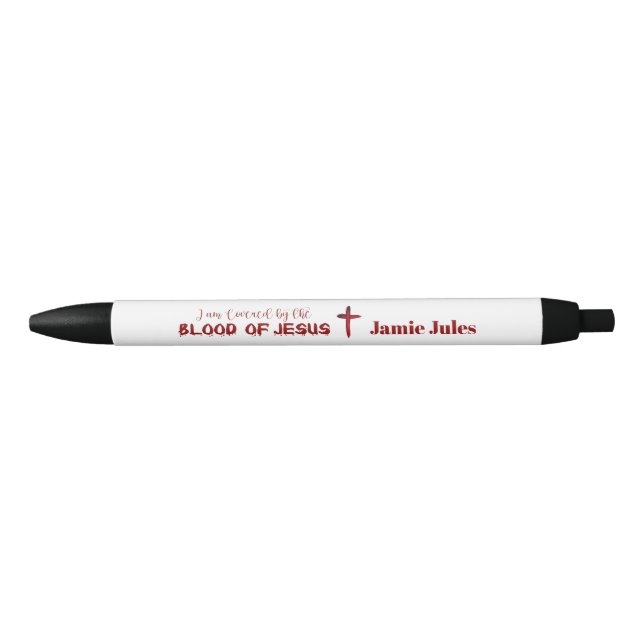 Stylo Noir Sang de Jésus Croix Personnalisé (Devant)