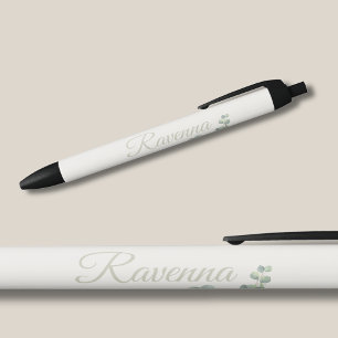 Stylo Noir Sauge Eucalyptus en Ivoire Élégant Nom Personnalis