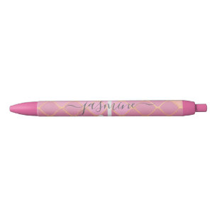 Stylo Noir Script de monogramme pailleté or et rose