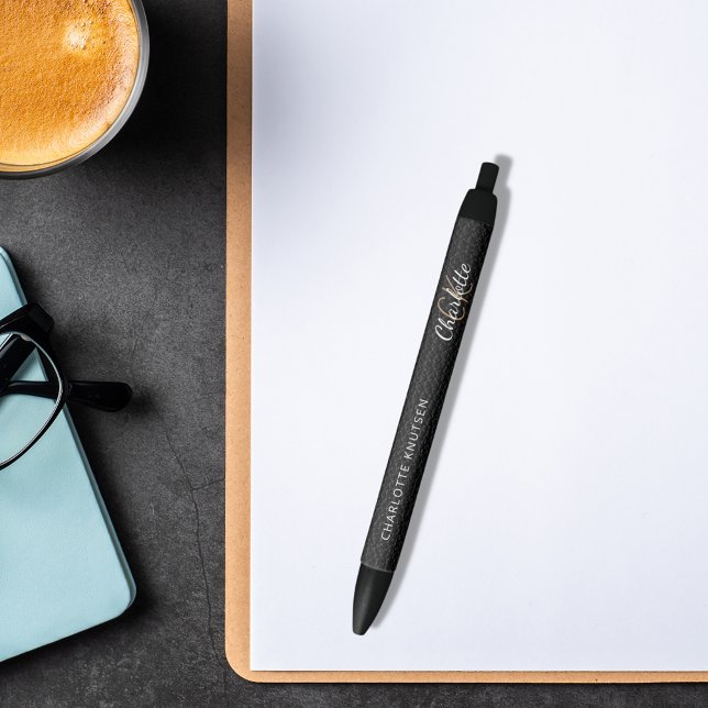 Stylo Noir Script de nom monographique personnalisé en cuir n (Créateur téléchargé)
