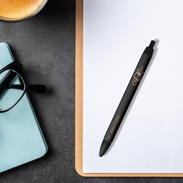 Stylo Noir Script de nom monographique personnalisé en or noi (Créateur téléchargé)