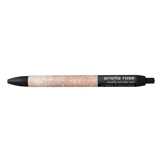 Stylo Noir Séquin Or Rose moderne Nom personnalisé (Devant)