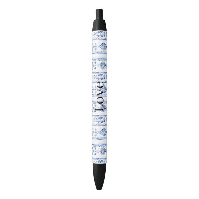 Stylo Noir Sicily Italian Rustic Blue Stripes (devant Vertical)