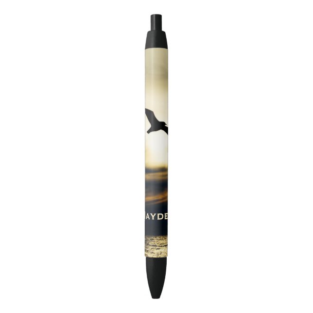 Stylo Noir Silhouette Flying Bird Sunset Personnalisé (devant Vertical)