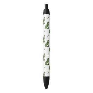 Stylo Noir Silhouette léopard noir et vert