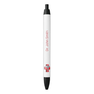 Stylo Noir Silver Médicale 3D Caduceus Croix Rouge