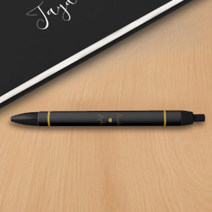 Stylo Noir Simple Black-Gold Script Heart Mariage livre d'inv