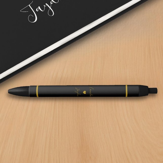 Stylo Noir Simple Black-Gold Script Heart Mariage livre d'inv (Créateur téléchargé)