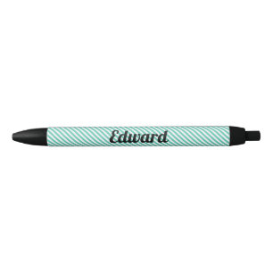 Stylo Noir Simple Rayure Turquoise Nom Personnalisé