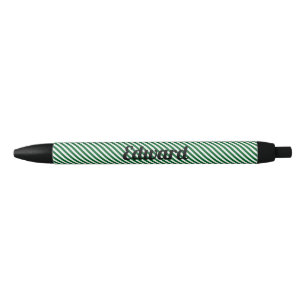 Stylo Noir Simple Rayure Verte Nom Personnalisé