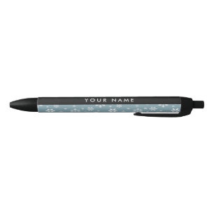 Stylo Noir Snowflakes blanc, Grey, Votre nom, Personnaliser