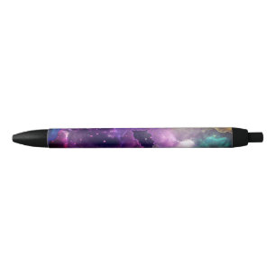 Stylo Noir Space Nebula rose et violet, étoiles encre d'alcoo