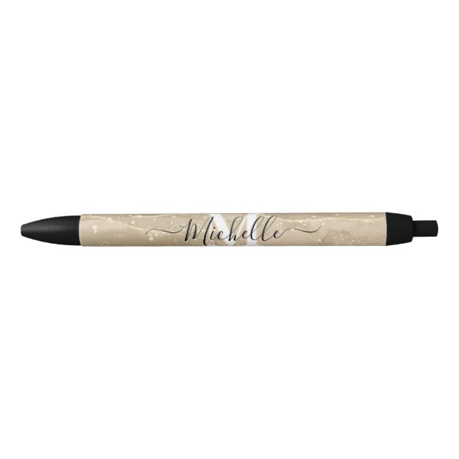 Stylo Noir Sparkling Sand Monogram Custom Autograph Pen (Devant)
