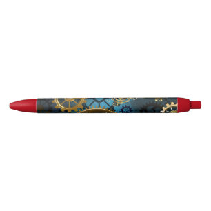 Stylo Noir Steampunk Arrière - plan turquoise avec Gears