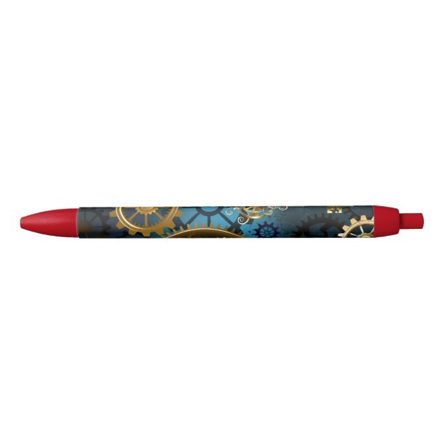Stylo Noir Steampunk Arrière - plan turquoise avec Gears (Devant)