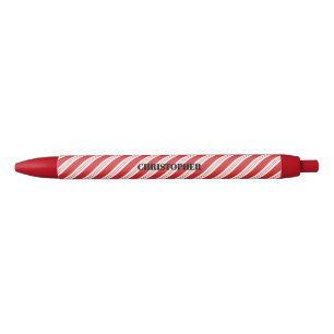 Stylo Noir Sucre de canne festif rayé Noël Rouge Blanc