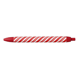 Stylo Noir Sucre de canne rouge et blanc à rayures de Noël
