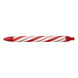 Stylo Noir Sucre de canne rouge et blanc rayures Noël