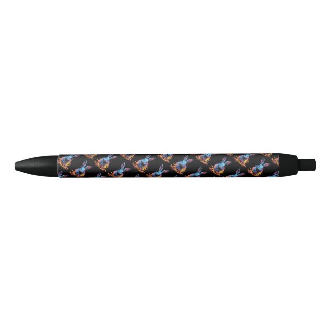 Stylo Noir Superbe Lapin Bleu en feu (Devant)