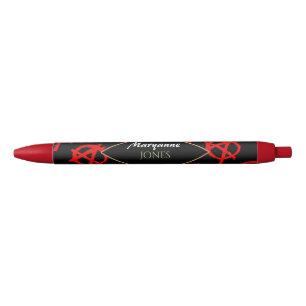 Stylo Noir Symbole d'anarchie rouge grungy