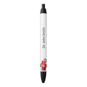 Stylo Noir Symbole de croix Médicale rouge serpent d'argent