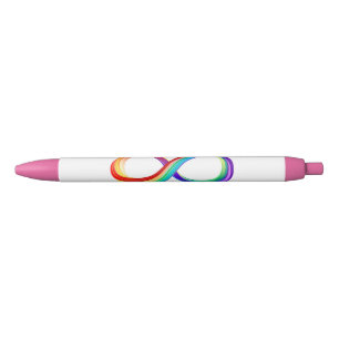 Stylo Noir Symbole d'infinité arc-en-ciel stratifié