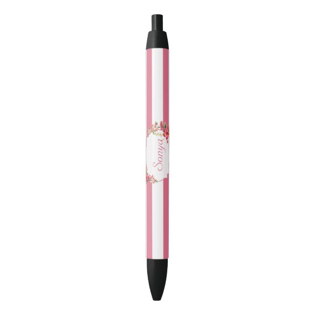 Stylo Noir Tailles Roses Avec Fleurs (devant Vertical)
