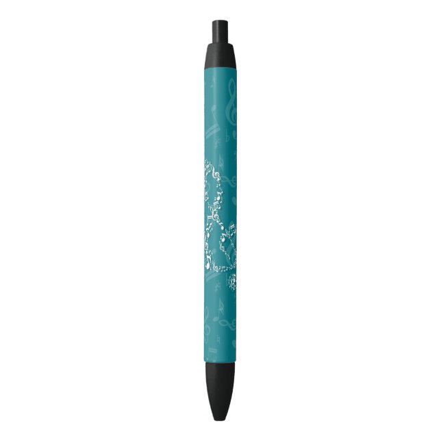 Stylo Noir Teal and White Treble Clef Music Notes (devant Vertical)