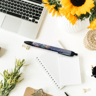 Stylo Noir Terre Espace Extérieur Galaxie Planètes Monogramme