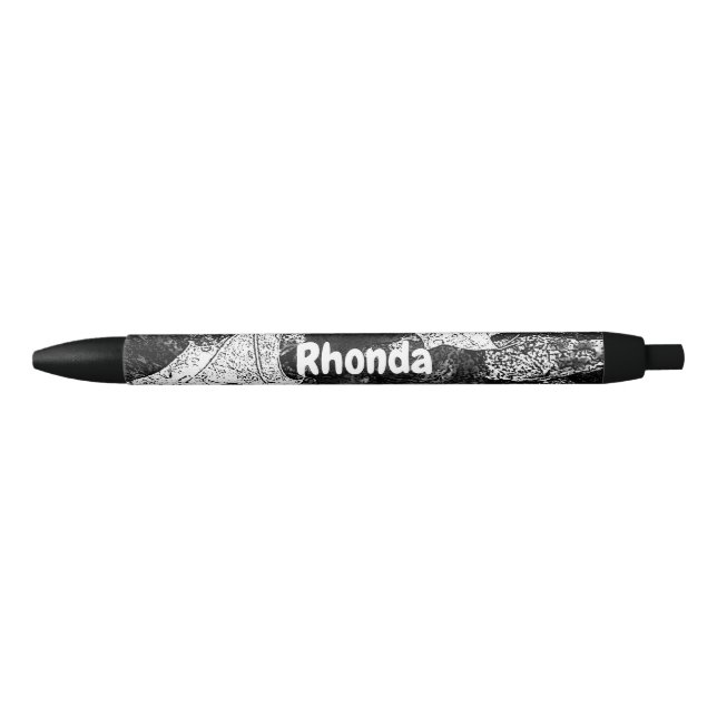 Stylo Noir Thème automne Feuille noire et blanche (Devant)