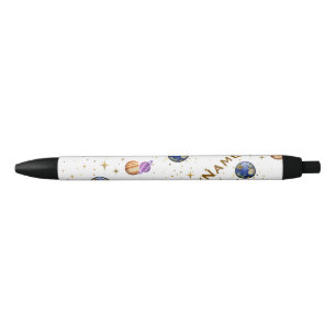 Stylo Noir Thème Espace Personnalisé Planètes & Stars Nom Sty