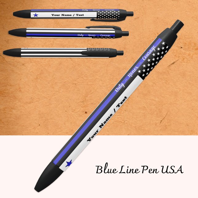 Stylo Noir Thin Blue Line, drapeau américain, police Personna (Créateur téléchargé)