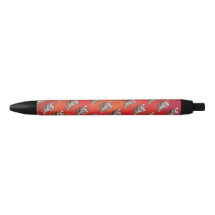 Stylo Noir Tigre de Noël sur fond rouge