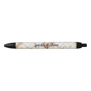 Stylo Noir Tissu Faux Tissé Blanc Pailleté Or  
