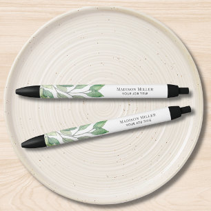 Stylo Noir Titre de poste personnalisé avec verdure aquarelle
