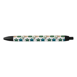 Stylo Noir Tortue de mer tropicale motif floral   Océan côtie