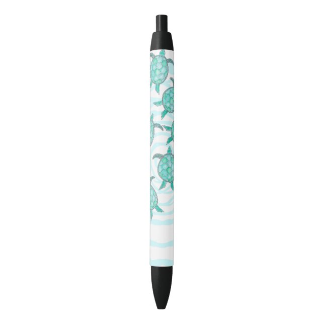 Stylo Noir Tortues de mer turquoises d'aquarelle sur les (devant Vertical)