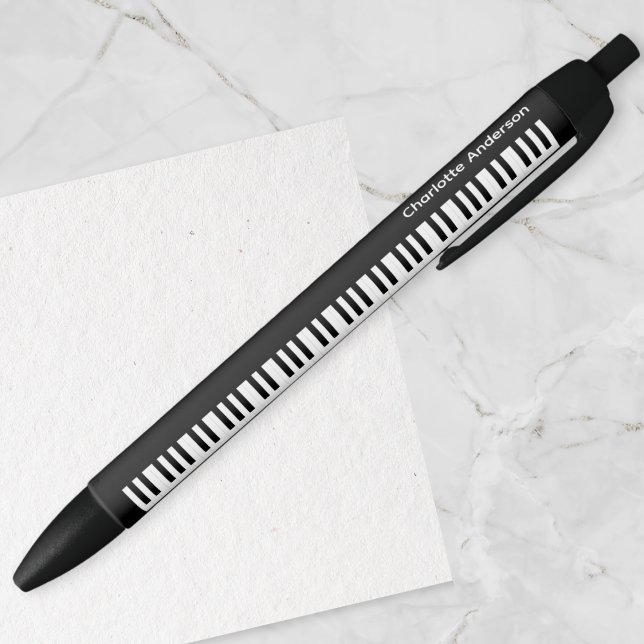 Stylo Noir Touches de piano personnalisées Clavier Musique mu (Bring a musical flourish to your desk, with this personalized black and white piano keyboard pen)