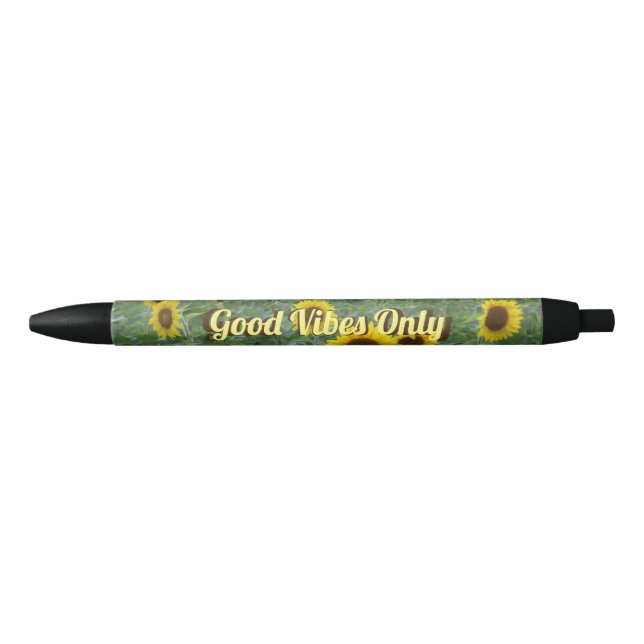 Stylo Noir Tournesols brillants Good Vibes uniquement (Devant)