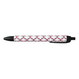 Stylo Noir Trellis blanc et rouge, treillis, Quatrefoil