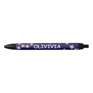 Stylo Noir TRENDY Elegant Blue Flower PATTERN Pen